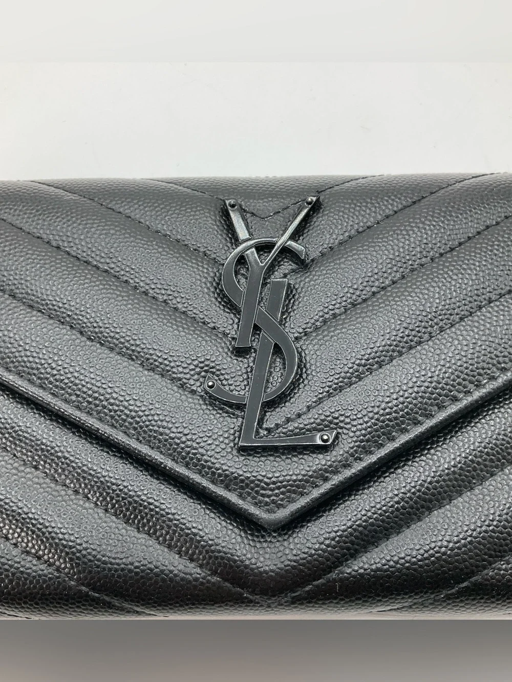 Saint Laurent YSL Cassandra Matrasse Black Quilted Chevron Envelope Wallet